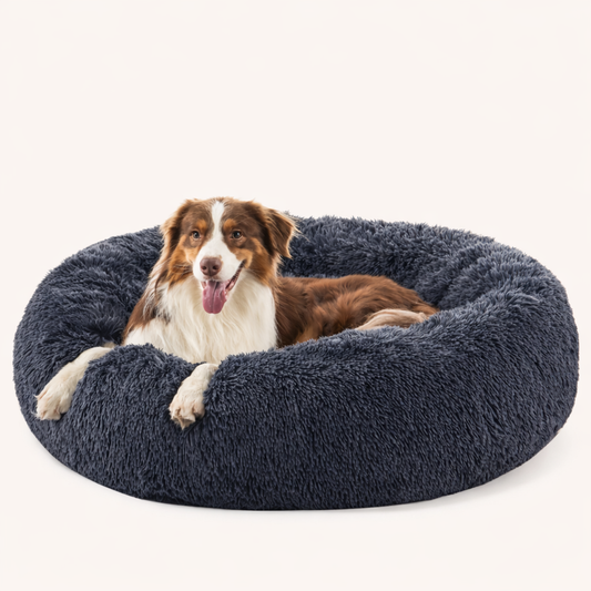 Dog resting in Inspaws calming donut dog bed