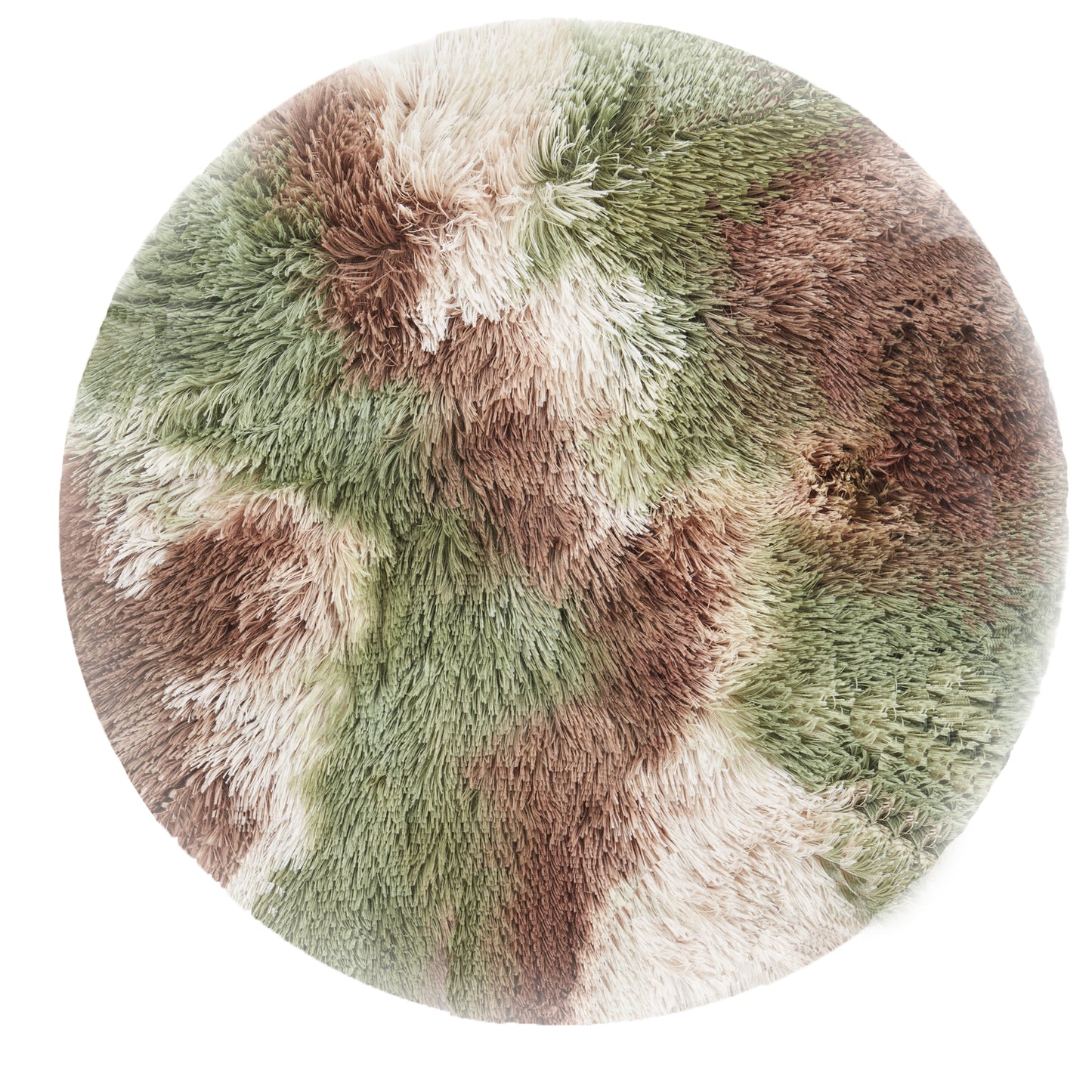 Inspaws calming plush round pet mat in green camo top-down view on white background