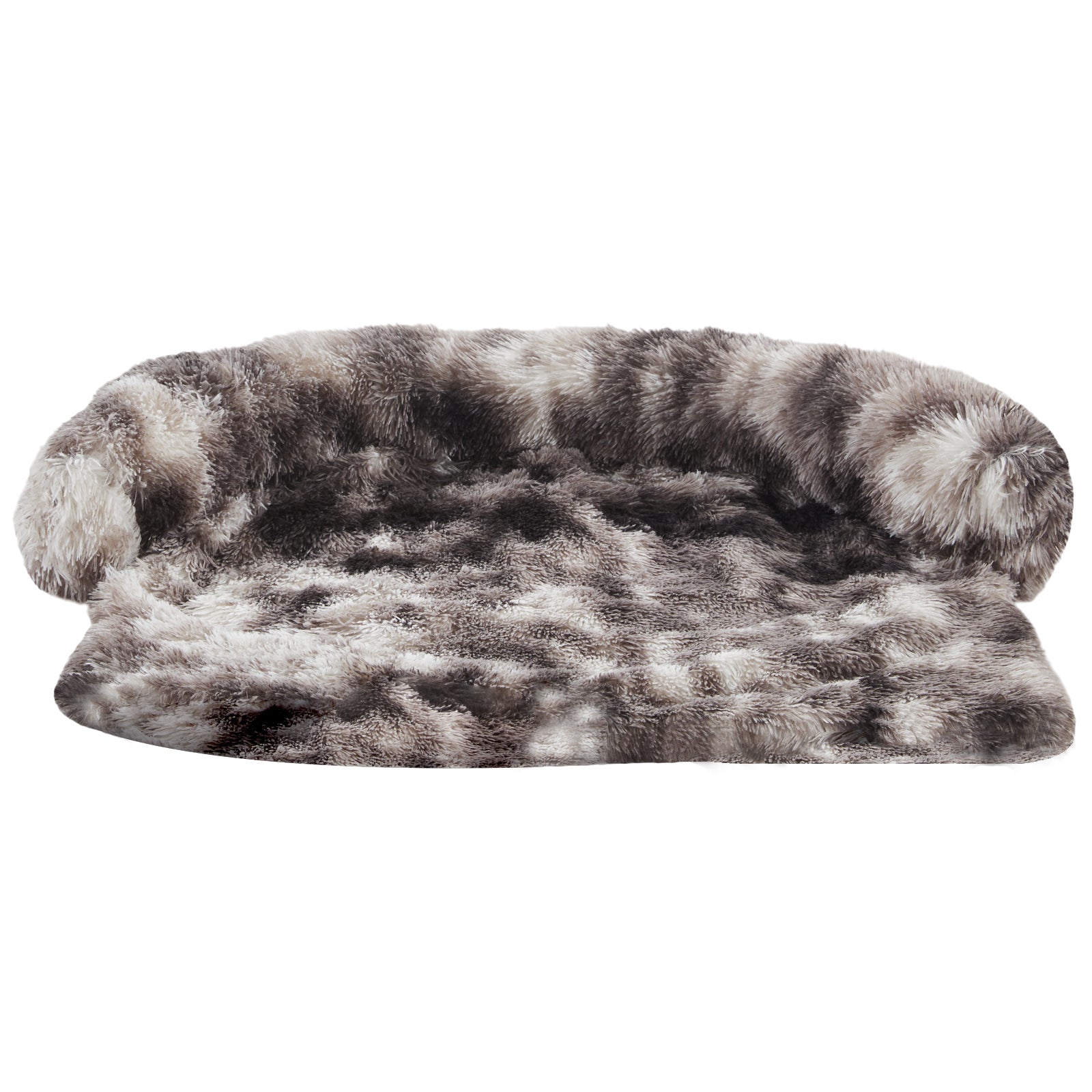 Inspaws fluffy couch cover in ink tie-dye faux long fur flat view on white background