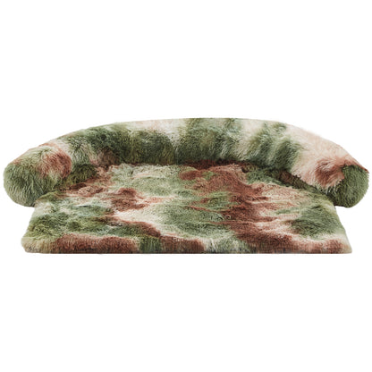 Inspaws fluffy couch cover in green camo faux long fur flat view on white background