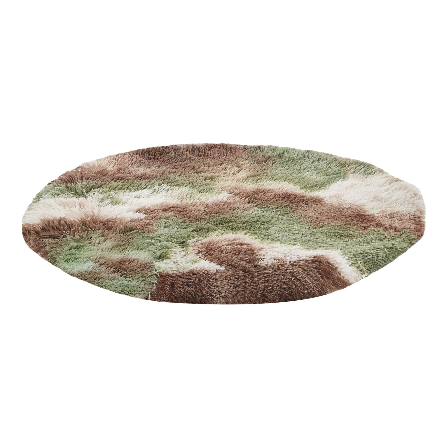 Inspaws portable calming plush round pet mat green camo flat view on white background