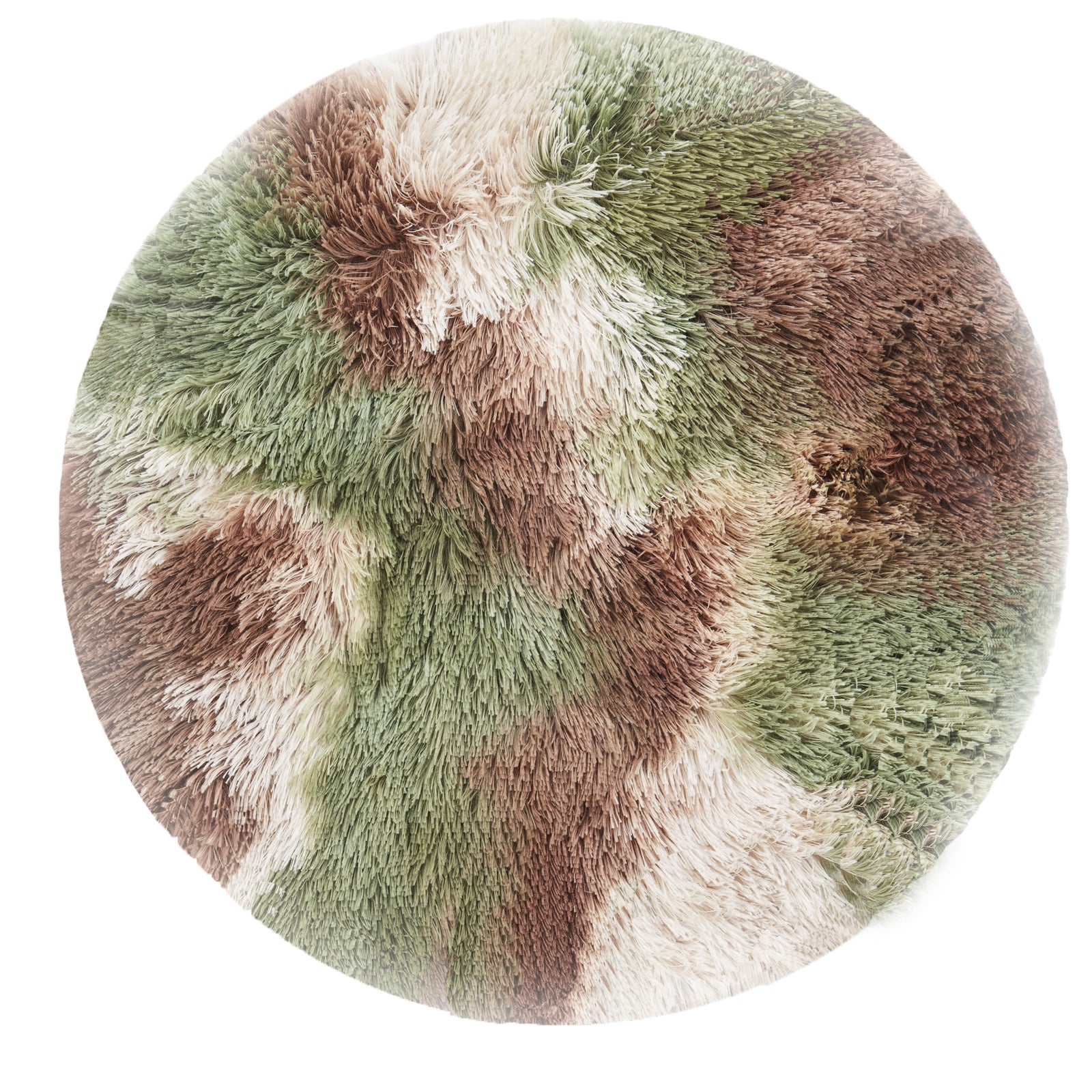 Inspaws calming plush round pet mat in green camo top-down view on white background